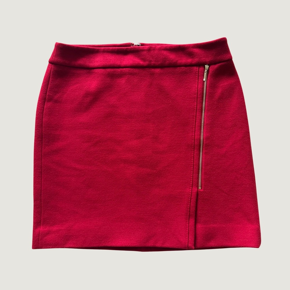 White House Black Market Womens Red Faux Wrap Mini Skirt with Side Zipper Size 6
